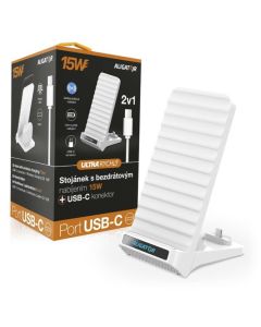 ALIGATOR Stojánek s bezdrátovým nabíjením 15W a USB-C konektorem, 2v1, bílý