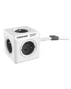 Cubenest Powercube Extended, 5× zásuvka, 1,5 m,  bílá/šedá, dětská pojistka, uzemnění, dok, max. 10A/250V~2500W