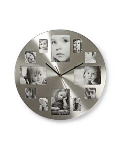 Nedis CLWA003PH40 - Kulaté Nástěnné Hodiny | Průměr 40 cm | Foto rámeček | Stříbrná
