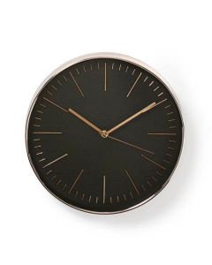Nedis CLWA013PC30BK - Kulaté Nástěnné Hodiny | Průměr 30 cm | Černá a Růžové zlato