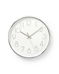 Nedis CLWA015PC30SR - Kulaté Nástěnné Hodiny | Průměr 30 cm | Bílá a Stříbrná