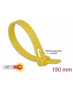 Delock Kabelové stahovací pásky pro opakované použití tepelne odolné D 150 x Š 7,5 mm 100 kusu žlutá