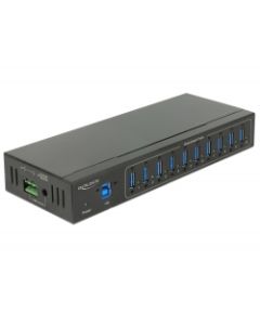 Delock Externí průmyslový Hub 10 x USB 3.0 Typ-A s ochranou 20 kV ESD