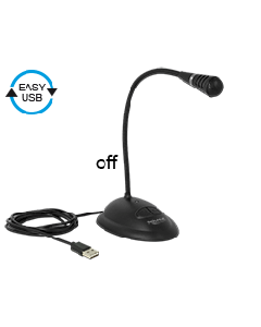 Delock USB mikrofon s husím krkem, stojánkem a tlačítky ztlumení, zapnutí a vypnutí
