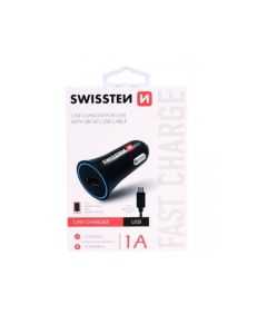 SWISSTEN CAR CHARGER WITH USB 1A POWER + CABLE MICRO USB