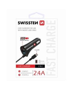 SWISSTEN CAR CHARGER MICRO USB AND USB 2,4A POWER