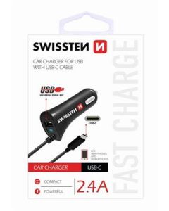 SWISSTEN CAR CHARGER USB-C AND USB 2,4A POWER