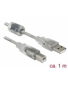Delock Kabel USB 2.0 Typ-A samec > USB 2.0 Typ-B samec 1m transparentní