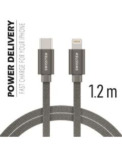 SWISSTEN DATA CABLE USB-C / LIGHTNING TEXTILE 1,2M GREY