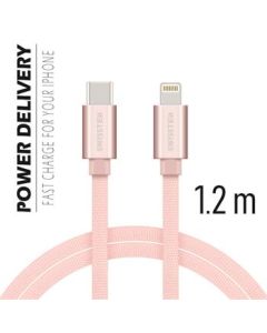 SWISSTEN DATA CABLE USB-C / LIGHTNING TEXTILE 1,2M PINK