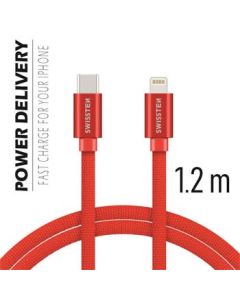 SWISSTEN DATA CABLE USB-C / LIGHTNING TEXTILE 1,2M RED