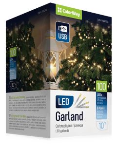 COLORWAY LED řetěz/ vnitřní / 100 LED / délka 10m / teplá bílá/ 8 funkcí/ napájení USB