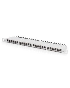 DIGITUS CAT 6A EA patch panel, stíněný, 24portový kryt proti prachu RJ45, 8P8C, 0,5U, šedý RAL 7035