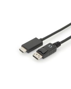 Digitus kabelový adaptér DisplayPort, DP - HDMI typ A M/M, 3,0 m, s blokováním, DP 1.2_HDMI 2.0, 4K / 60 Hz, CE, bl