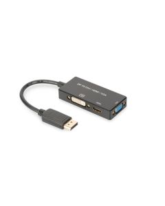 Digitus DisplayPort Kabelový převodník, DP - HDMI+DVI+VGA M-F/F/F, 0,2 m, multimediální kabel 3v1, CE, zlato, bl