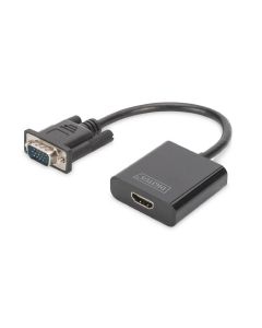 DIGITUS Převodník VGA na HDMI + zvuk (3,5 mm) Full HD (1080p), kabelový typ (15 cm), černý
