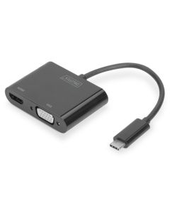 DIGITUS Adaptér USB typu C na HDMI + VGA 4K/30 Hz / Full HD 1080p, černý