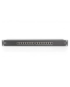 DIGITUS CAT 6, patch panel třídy E, stíněný, 16 portů RJ45, 8P8C, LSA, 1U, montáž do stojanu, černá, 482x44x109
