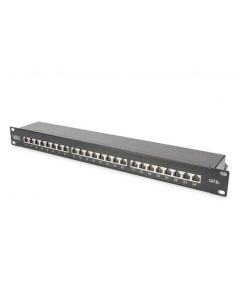 DIGITUS CAT 6A Patch Panel, stíněný, 1U, 24 portů, 8P8C, černy RAL 9005, 483 mm (19 ") / 482,6x44x109