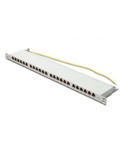 DIGITUS CAT 6 Patch Panel, stíněný, 24 portů RJ45 w. závěrka, 8P8C, LSA, 0,5U, 19 "montáž do racku, šedá