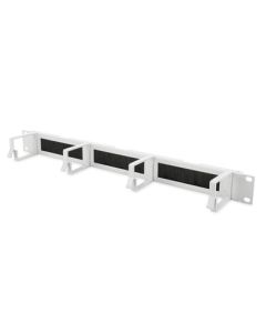 DIGITUS Panel pro vedení kabelů 1U s kartáčovými průchody 4x hliníkové kabelové kroužky 44x60 mm, šedá (RAL 7035) barva šedá (RAL 