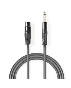 Nedis COTG15120GY100 - Nevyvážený XLR Audiokabel | XLR 3pinová Zásuvka – 6,35mm Zástrčka | 10 m | Šedá barva