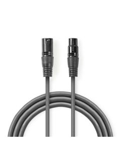 Nedis COTH15012GY10 - Digitální DMX Kabel 110 Ohmů | XLR 3pinová Zástrčka – XLR 3pinová Zásuvka | 1 m | Šedá barva