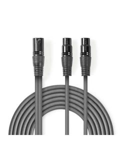 Nedis COTH15025GY15 - Vyvážený XLR Audiokabel | XLR 3pinová Zástrčka – 2x XLR 3pinová Zásuvka | 1,5 m | Šedá barva