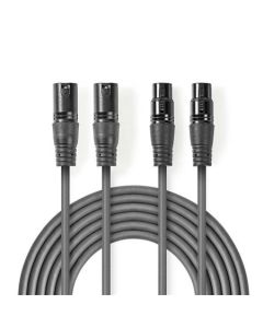 Nedis COTH15030GY05 - Vyvážený XLR Audiokabel | 2x XLR 3pinová Zástrčka – 2x XLR 3pinová Zásuvka | 0,5 m | Šedá barva