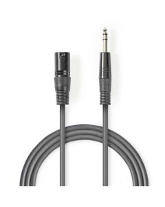 Nedis COTH15100GY15 - Vyvážený XLR Audiokabel | XLR 3pinová Zástrčka – 6,35mm Zástrčka | 1,5 m | Šedá barva