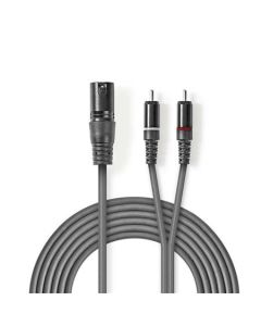 Nedis COTH15200GY30 - XLR Audiokabel | XLR 3pinová Zástrčka – 2x RCA Zástrčka | 3 m | Šedá barva