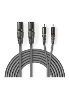 Nedis COTH15210GY30 - XLR Audiokabel | 2x XLR 3pinová Zástrčka – 2x RCA Zástrčka | 3 m | Šedá barva