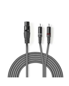 Nedis COTH15220GY15 - XLR Audiokabel | XLR 3pinová Zásuvka – 2x RCA Zástrčka | 1,5 m | Šedá barva