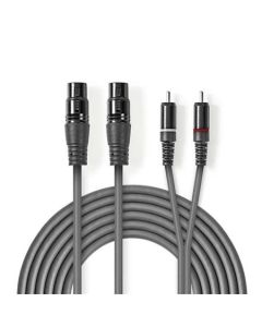 Nedis COTH15230GY15 - XLR Audiokabel | 2x XLR 3pinová Zásuvka – 2x RCA Zástrčka | 1,5 m | Šedá barva