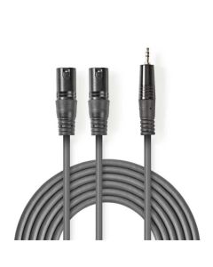 Nedis COTH15310GY15 - XLR Audiokabel | 2x XLR 3pinová Zástrčka – 3,5mm Zástrčka | 1,5 m | Šedá barva