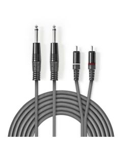 Nedis COTH23320GY15 - Stereofonní Audio Kabel | 2x 6,35mm Zástrčka – 2x RCA Zástrčka | 1,5 m | Šedá barva
