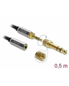 Delock Stereofonní prodlužovací kabel s tríkolíkovou zástrckou 3,5 mm na zásuvku rozmeru 6,35 mm 0,5m