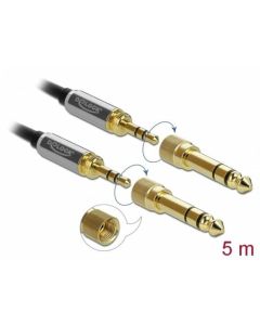 Delock Stereofonní kabel s tríkolíkovou zástrckou 3,5 mm na zástrcku se šroubovacím adaptérem rozmeru 5 m 