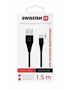 SWISSTEN DATA CABLE USB / MICRO USB 1,5 M ČERNÝ (9mm)