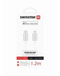 SWISSTEN DATA CABLE USB-C / LIGHTNING MFi TEXTILE 1,2M SILVER