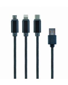 GEMBIRD CABLEXPERT Kabel USB A Male/Micro B + Type-C + Lightning, 1m, opletený, černý, blister