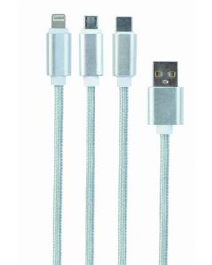 GEMBIRD CABLEXPERT Kabel USB A Male/Micro USB + Type-C + Lightning, 1m, opletený, stříbrný, blister