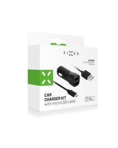 Set autonabíječky FIXED s 2xUSB výstupem a USB/micro USB kabelu, 1 metr, 15W Smart Rapid Charge, černá