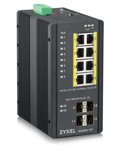 Zyxel RGS200-12P, 12 Port managed PoE Switch, 240 Watt PoE, DIN Rail, IP30, 12-58V DC