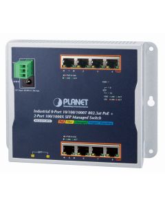 Planet WGS-4215-8P2S plochý L2/L4 switch, 8x1Gb, 2x1Gb SFP, 8x PoE 802.3at 200W, 48-56VDC, -40~75°C, IP30, fanless