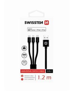 SWISSTEN DATOVÝ KABEL TEXTILE 3in1 MFi 1,2 M ČERNÝ