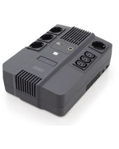 DIGITUS UPS vše-v-jednom, 800VA / 480W, LED 12V / 9Ah x1, 4x CEE 7 / 7,3x IEC C13, USB, RJ45