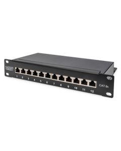 DIGITUS CAT 6A Patch Panel, stíněný, 12-portové pole se štítkem, 1U, 10 "montáž do stojanu, černá RAL 9005