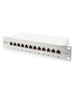 DIGITUS CAT 6A Patch Panel, stíněný, 12-portové pole se štítkem, 1U, 10 "montáž do stojanu, šedá RAL 7035