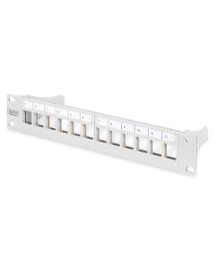 DIGITUS Modulární propojovací panel, stíněný, 12 portů, 1U, 254 mm (10 "), montáž do stojanu, šedá RAL 7035